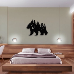 Stalowa Dekoracja na Ścianę z Sylwetką Niedźwiedzia Czarny